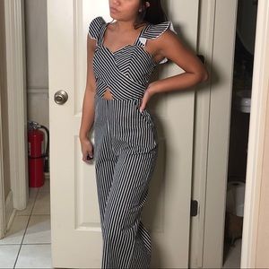 Black and white striped jumpsuit